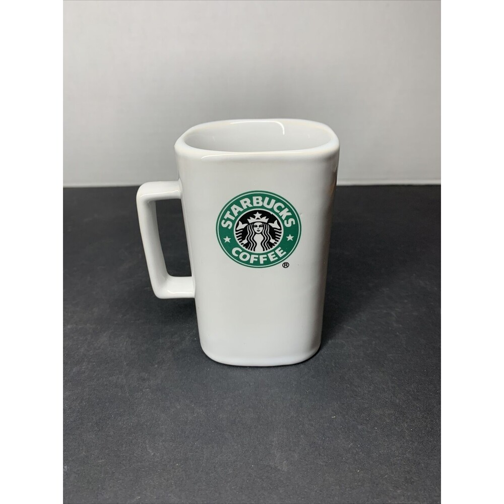 Starbucks 2007 12 fl oz Square Coffee Mug Classic Mermaid Logo White Retired